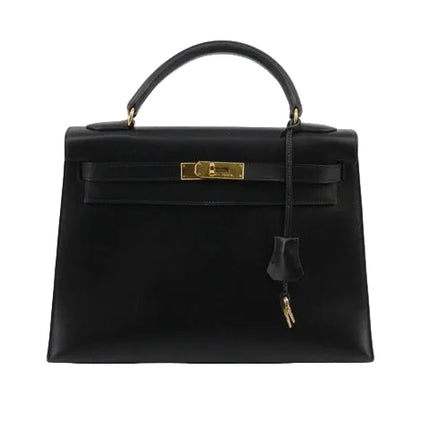 Hermès Kelly 32 Sellier Black Box Leather Gold Hardware with Strap-Luxbags