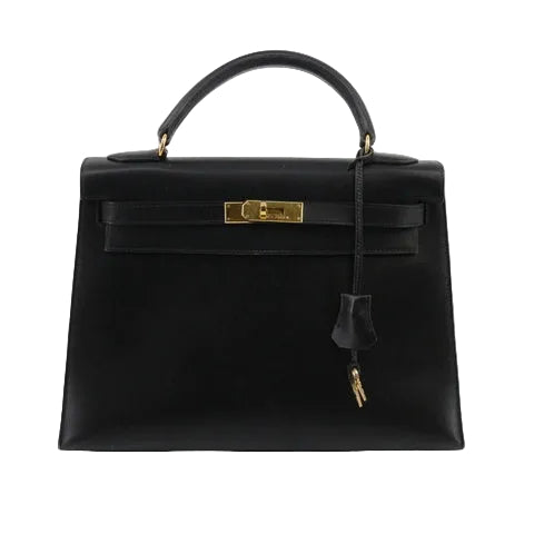 Hermès Kelly 32 Sellier Black Box Leather Gold Hardware with Strap-Luxbags