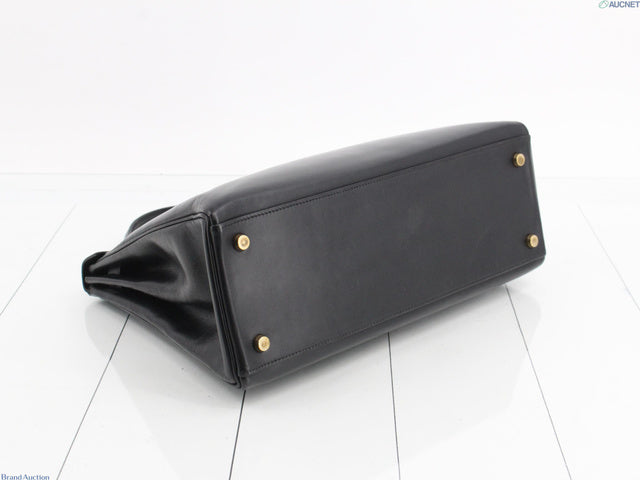 Hermes Kelly 32 Retourne 1977 Black Box Leather Gold Hardware With Strap