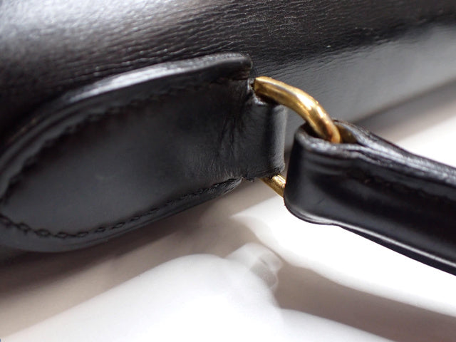 Hermes Kelly 32 Retourne 1977 Black Box Leather Gold Hardware With Strap