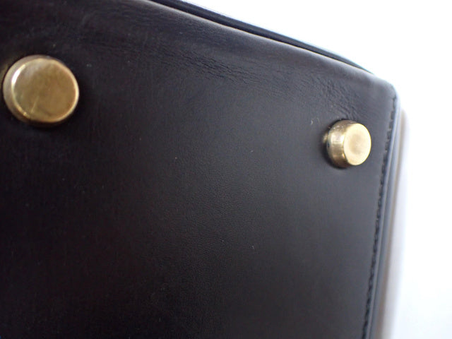 Hermes Kelly 32 Retourne 1977 Black Box Leather Gold Hardware With Strap