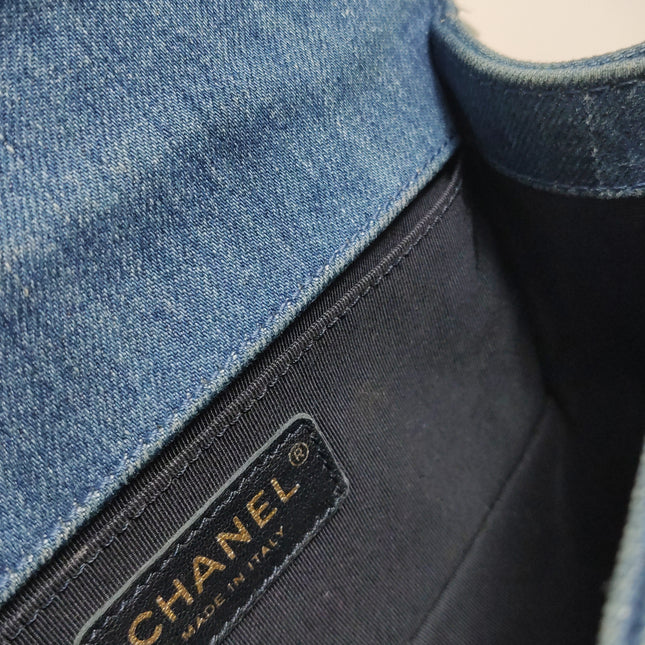 Chanel Le Boy Bag Small Denim Patchwork Gold Hardware 2014-15