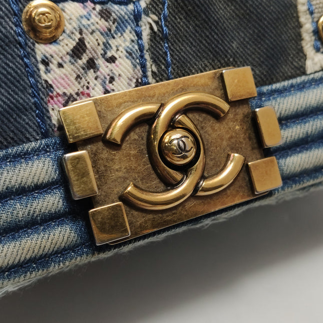Chanel Le Boy Bag Small Denim Patchwork Gold Hardware 2014-15