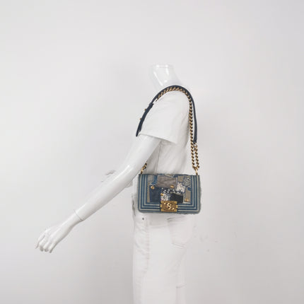 Chanel Le Boy Bag Small Denim Patchwork Gold Hardware 2014-15