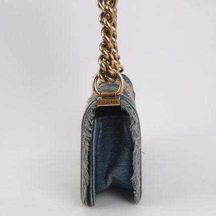 Chanel Le Boy Bag Small Denim Patchwork Gold Hardware 2014-15