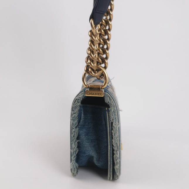 Chanel Le Boy Bag Small Denim Patchwork Gold Hardware 2014-15