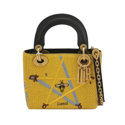 Lady Dior Mini Limited Edition Yellow Star and Bee Beaded Handbag 2017-Luxbags