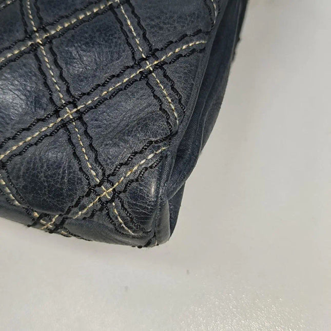 Sold Chanel Classic Flap 2014 Medium Navy Fabric Diamond Quilting Crossbody Bag
