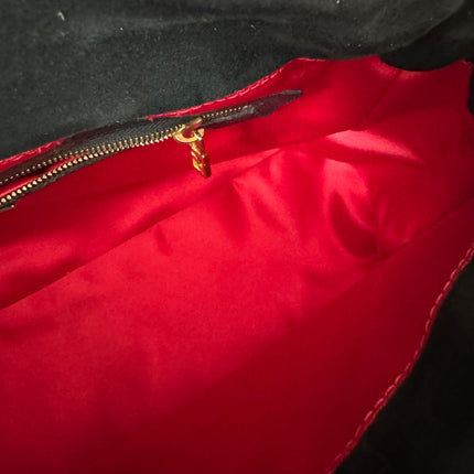 Fendi Mamma Baguette Black Suede Leather Red Buckle