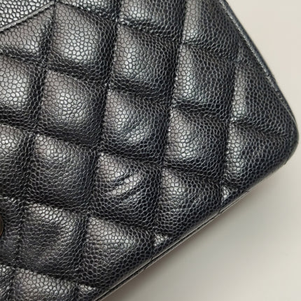 Chanel Classic Flap Jumbo Black Caviar Leather Double Flap Silver Hardware