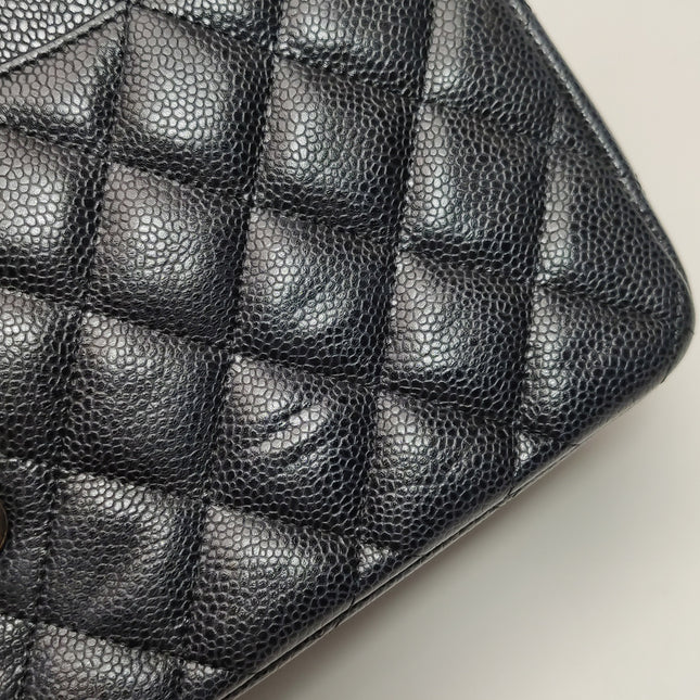 Chanel Classic Flap Jumbo Black Caviar Leather Double Flap Silver Hardware