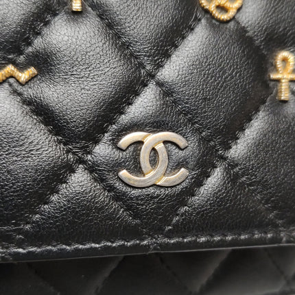 Chanel Egyptian Amulet Wallet on Chain Black Lambskin Leather Gold Hardware