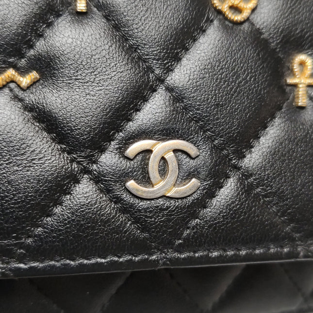 Chanel Egyptian Amulet Wallet on Chain Black Lambskin Leather Gold Hardware