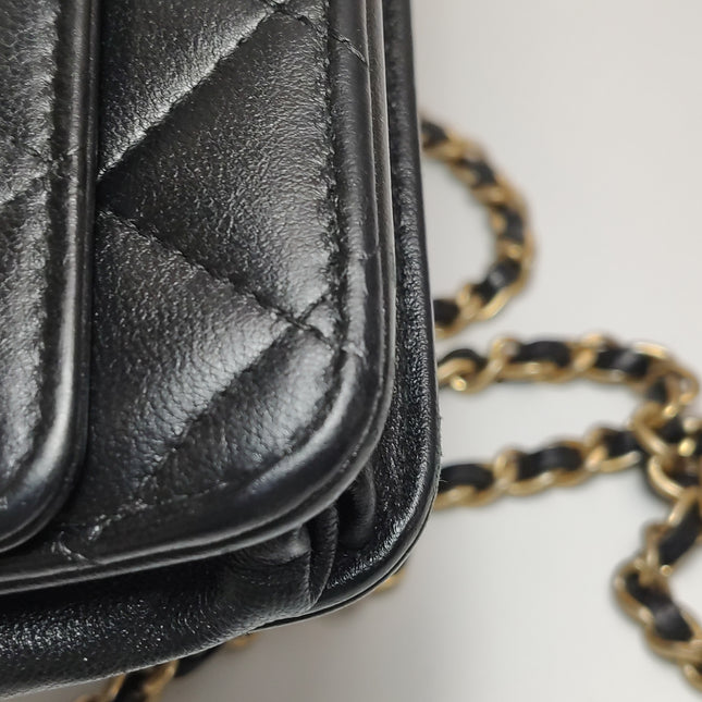 Chanel Egyptian Amulet Wallet on Chain Black Lambskin Leather Gold Hardware