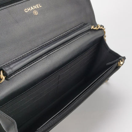 Chanel Egyptian Amulet Wallet on Chain Black Lambskin Leather Gold Hardware