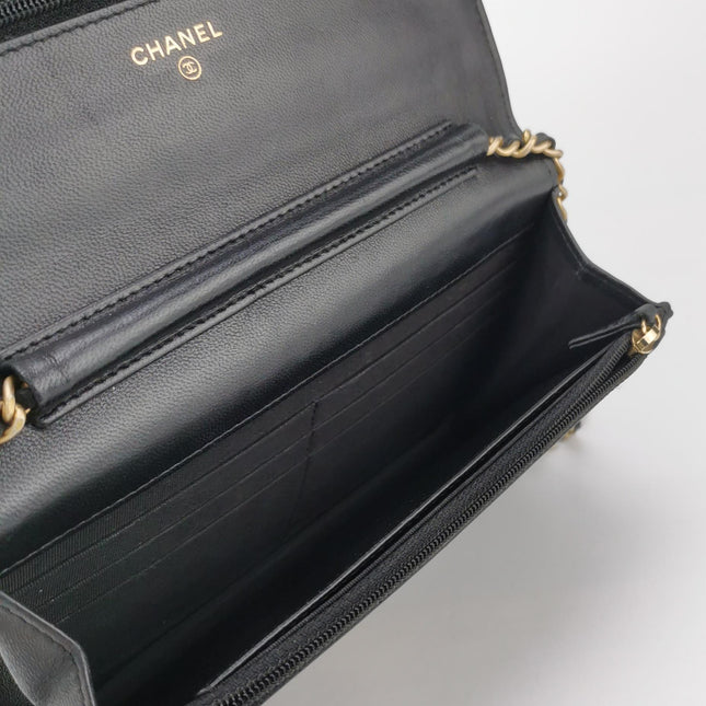 Chanel Egyptian Amulet Wallet on Chain Black Lambskin Leather Gold Hardware