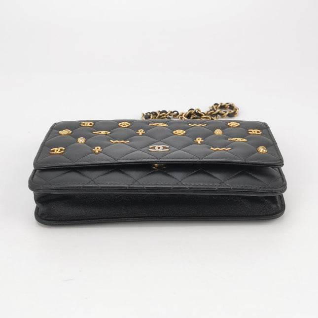 Chanel Egyptian Amulet Wallet on Chain Black Lambskin Leather Gold Hardware