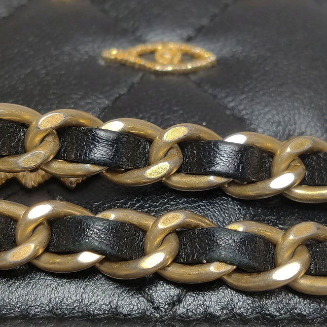 Chanel Egyptian Amulet Wallet on Chain Black Lambskin Leather Gold Hardware