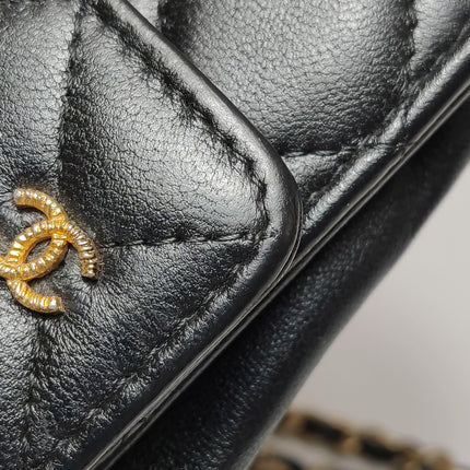 Chanel Egyptian Amulet Wallet on Chain Black Lambskin Leather Gold Hardware