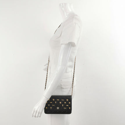 Chanel Egyptian Amulet Wallet on Chain Black Lambskin Leather Gold Hardware