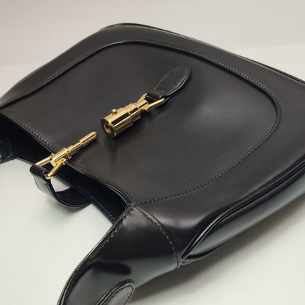 Gucci Jackie 1961 Black Leather Bag Small Gold Piston Lock