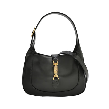 Gucci Jackie 1961 Black Leather Bag Small Gold Piston Lock-Luxbags