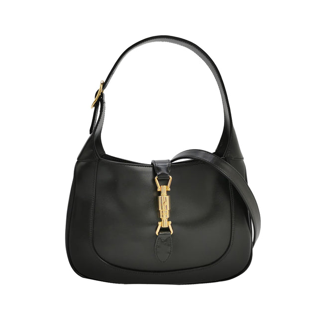 Gucci Jackie 1961 Black Leather Bag Small Gold Piston Lock-Luxbags