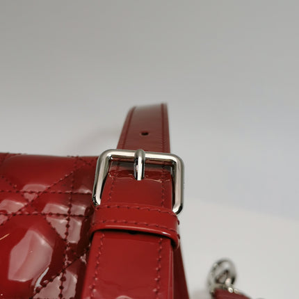 Lady Dior Medium Cherry Red Burgundy Patent Leather Handbag Silver Hardware