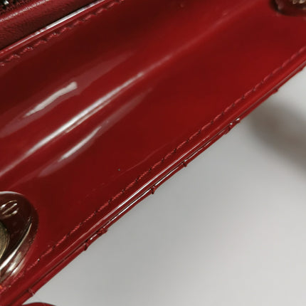 Lady Dior Medium Cherry Red Burgundy Patent Leather Handbag Silver Hardware