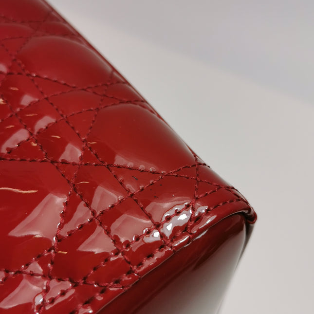 Lady Dior Medium Cherry Red Burgundy Patent Leather Handbag Silver Hardware