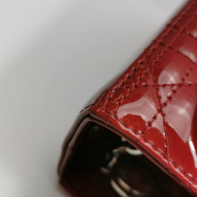 Lady Dior Medium Cherry Red Burgundy Patent Leather Handbag Silver Hardware
