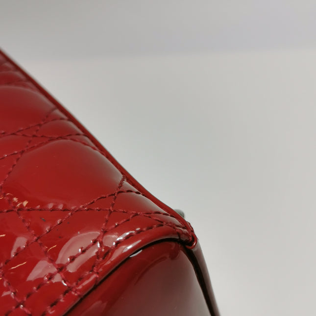 Lady Dior Medium Cherry Red Burgundy Patent Leather Handbag Silver Hardware