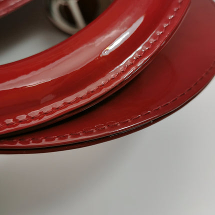 Lady Dior Medium Cherry Red Burgundy Patent Leather Handbag Silver Hardware