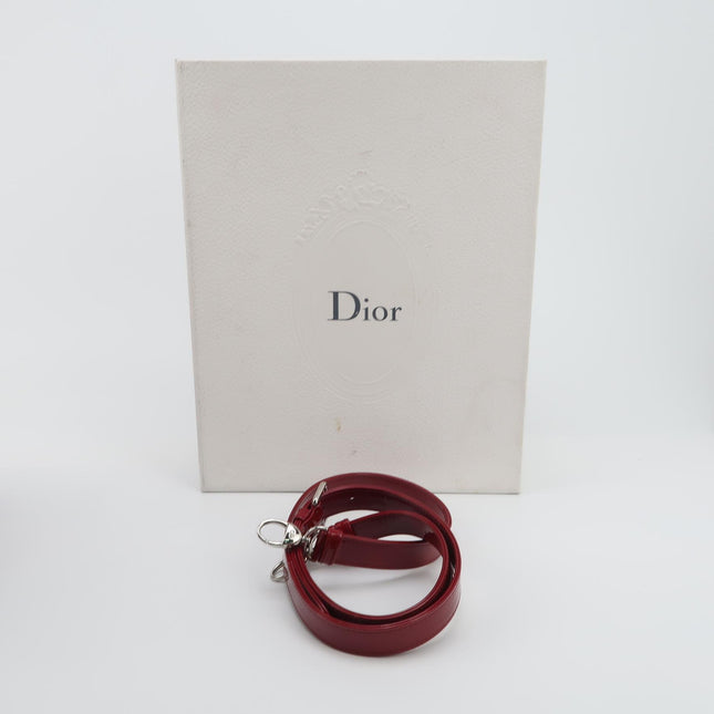 Lady Dior Medium Cherry Red Burgundy Patent Leather Handbag Silver Hardware