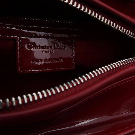 Lady Dior Medium Cherry Red Burgundy Patent Leather Handbag Silver Hardware