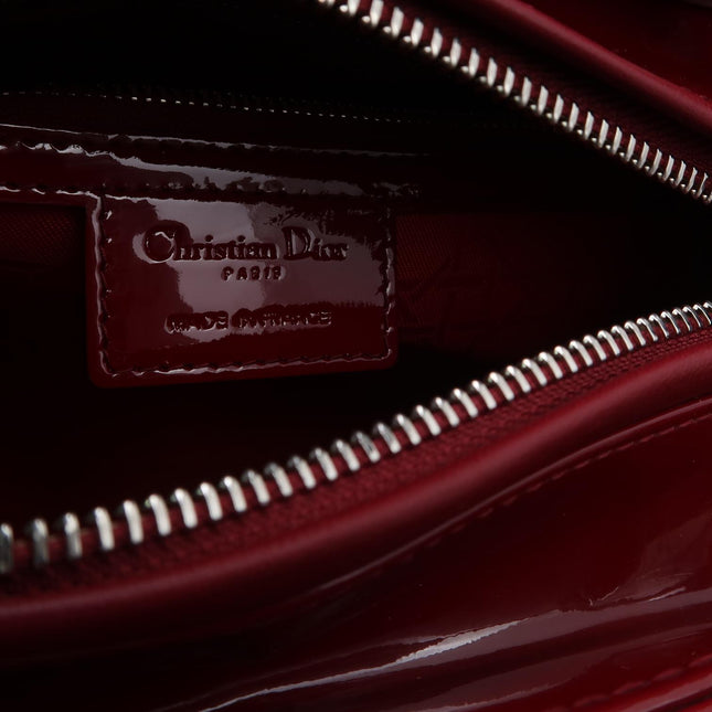 Lady Dior Medium Cherry Red Burgundy Patent Leather Handbag Silver Hardware