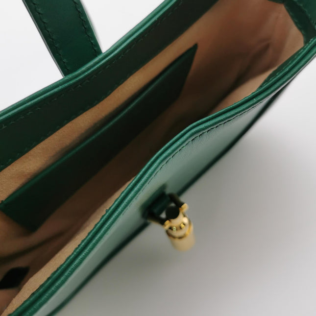 Gucci Jackie 1961 Mini Handbag in Green Leather with Adjustable Strap
