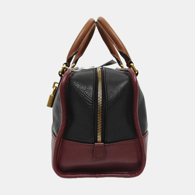 Loewe Amazona 29 Tricolor Black Burgundy Brown Leather Top Handle Bag