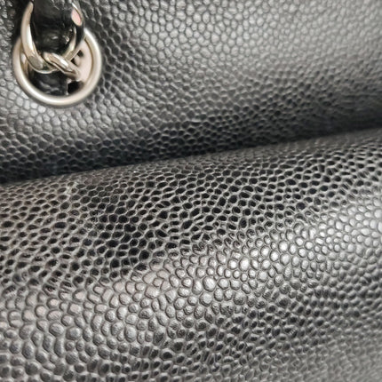 Chanel Classic Flap Maxi Black Caviar Leather Double Flap Sliver Hardware