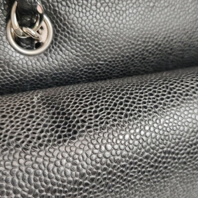 Chanel Classic Flap Maxi Black Caviar Leather Double Flap Sliver Hardware