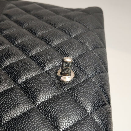 Chanel Classic Flap Maxi Black Caviar Leather Double Flap Sliver Hardware