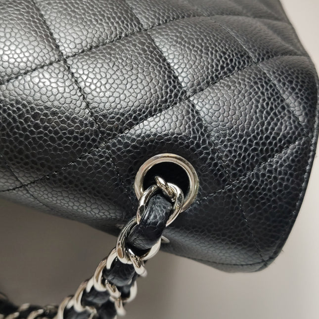 Chanel Classic Flap Maxi Black Caviar Leather Double Flap Sliver Hardware