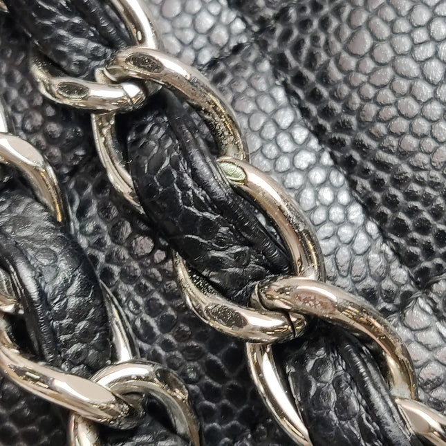 Chanel Classic Flap Maxi Black Caviar Leather Double Flap Sliver Hardware