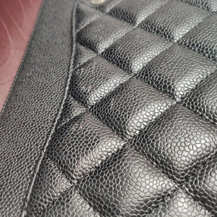 Chanel Classic Flap Maxi Black Caviar Leather Double Flap Sliver Hardware