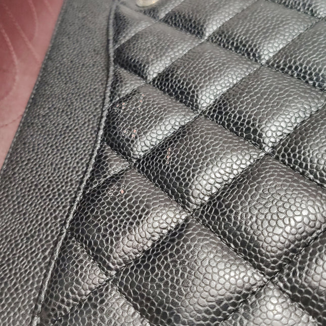 Chanel Classic Flap Maxi Black Caviar Leather Double Flap Sliver Hardware