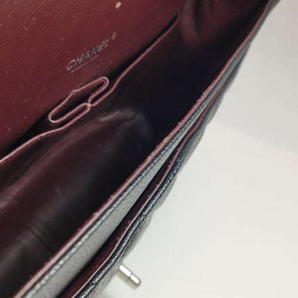 Chanel Classic Flap Maxi Black Caviar Leather Double Flap Sliver Hardware