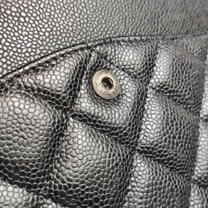 Chanel Classic Flap Maxi Black Caviar Leather Double Flap Sliver Hardware