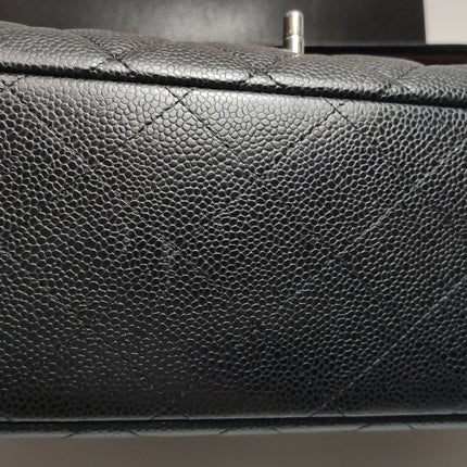 Chanel Classic Flap Maxi Black Caviar Leather Double Flap Sliver Hardware