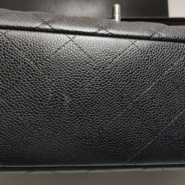 Chanel Classic Flap Maxi Black Caviar Leather Double Flap Sliver Hardware