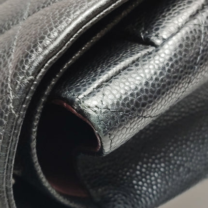 Chanel Classic Flap Maxi Black Caviar Leather Double Flap Sliver Hardware